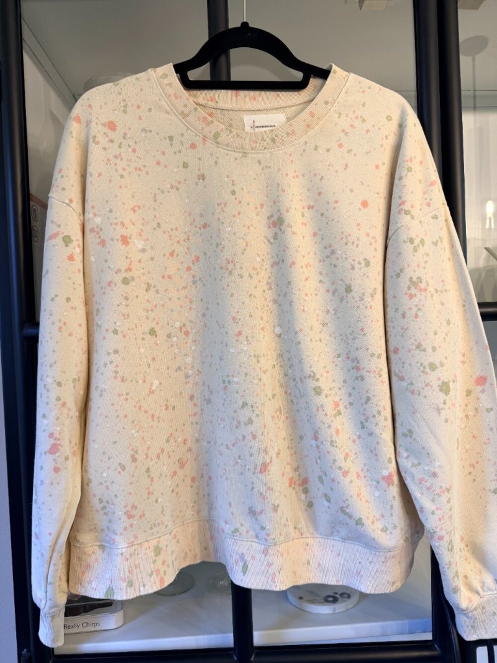 By Anthropologie Paint Splatter Terry Crewneck Sweatshirt Pastel Cream Large